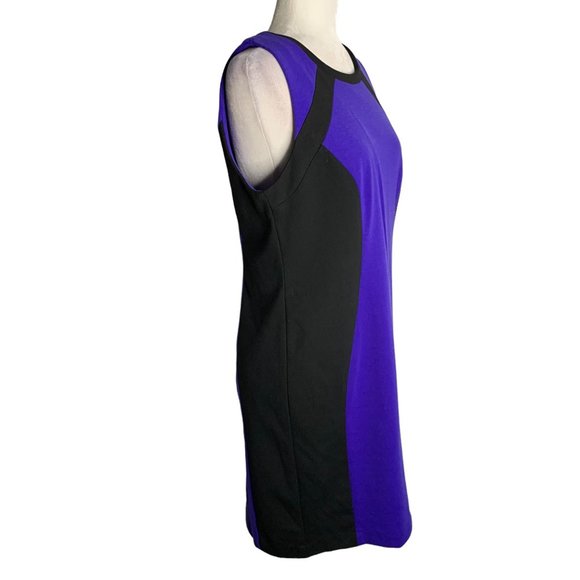Ellen Tracy Colorblock Sheath Dress 8 Blue Black Lined Sleeveless Zip Round Neck - Picture 5 of 6